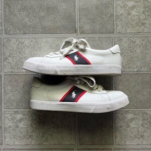 White and Red Polo Ralph Lauren Trainers Size 3 Boys